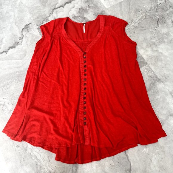 Free People Boho Oversized Lagenlook Highland Tee in Azalea Red XS Xsmall - Picture 1 of 6
